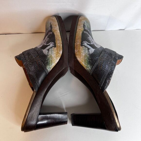 Icon "Pug in Denim" Leather High Heel Mules Slip On Clog Size 10M - Picture 8 of 11